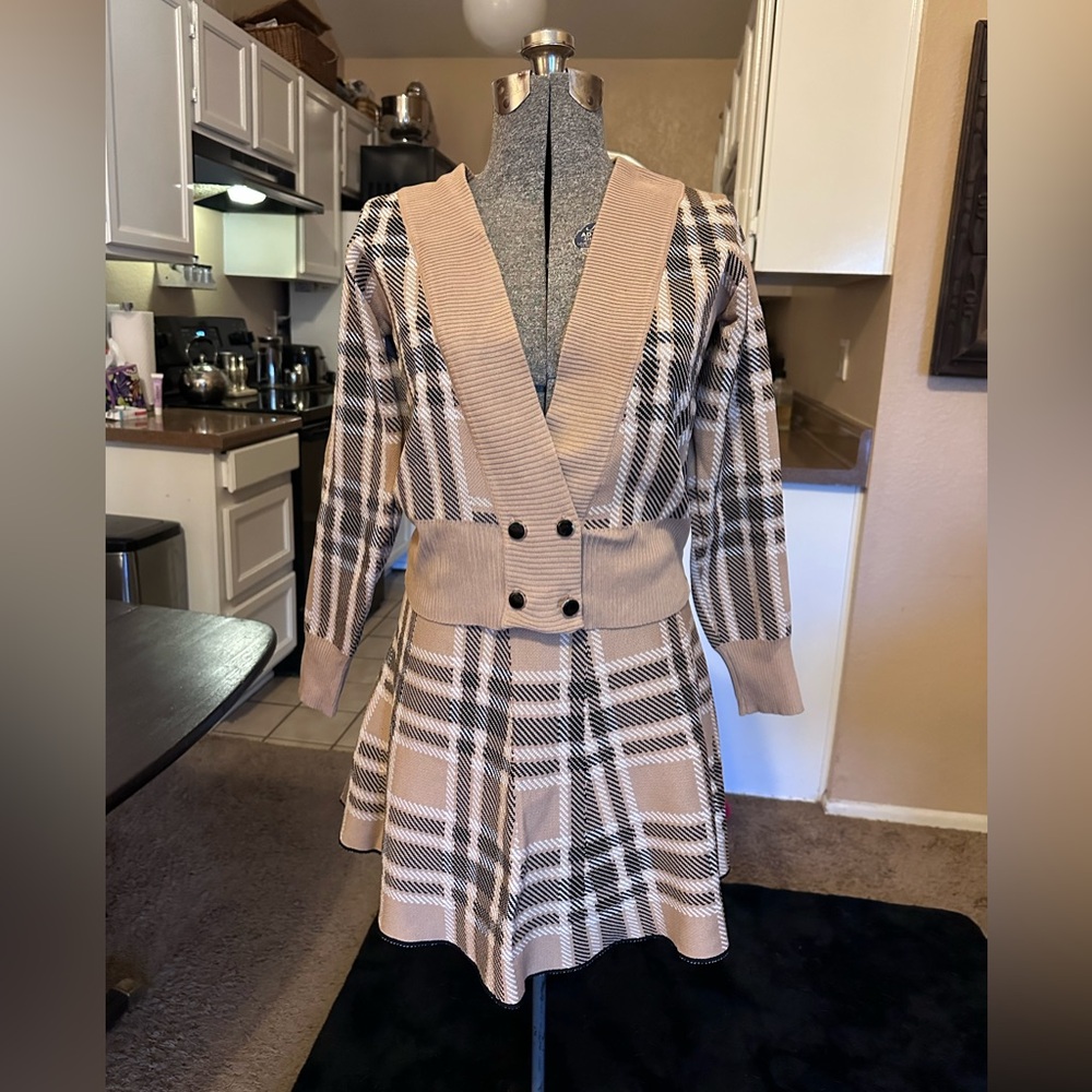 Plaid Tan Mini Skirt Set